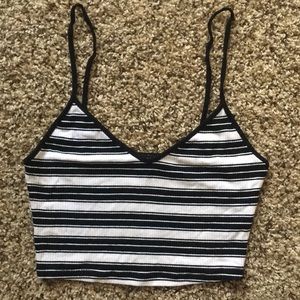 Black and white horizontal stripe crop top XS